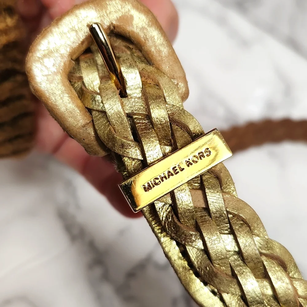 MICHAEL KORS BRAIDED LEATHER GOLD BELT - Picture 3 of 3